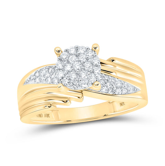 10K Yellow Gold Round Diamond Cluster Bridal Wedding Engagement Ring 3/8 Cttw, Womens Size: 5-10