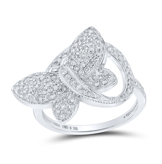 Sterling Silver Womens Round Diamond Butterfly Ring 1/2 Cttw, Womens Size: 5-10