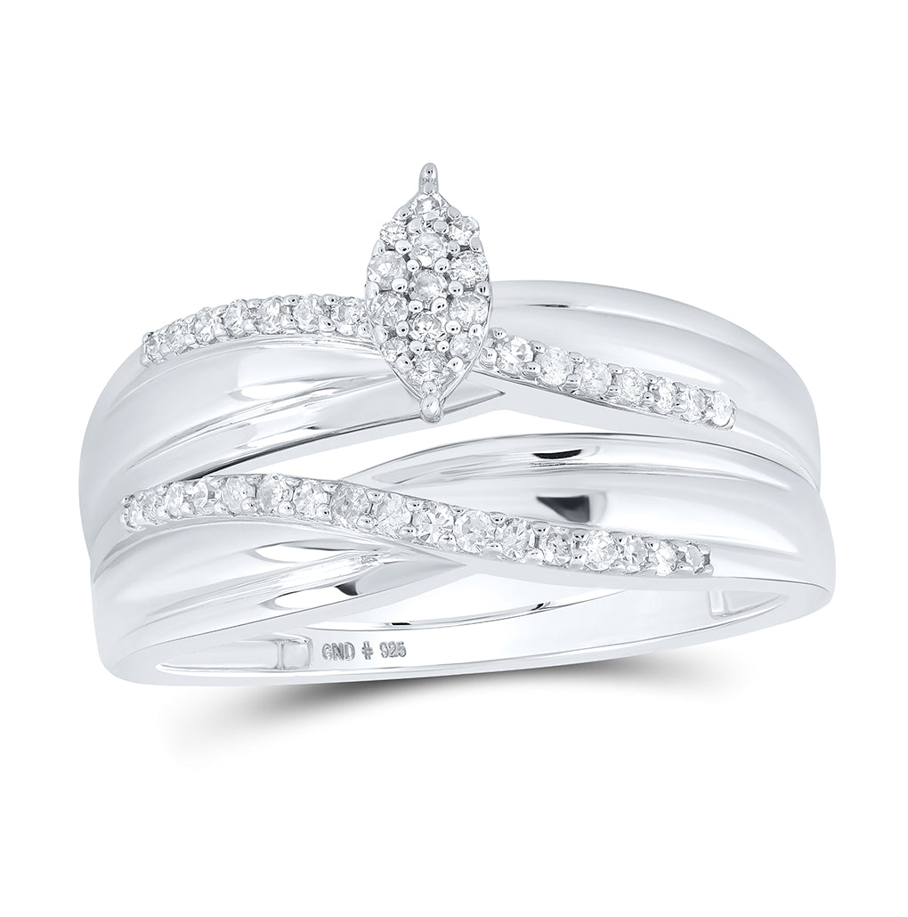 Sterling Silver His Hers Round Diamond Cluster Matching Wedding Set 1/3ctw, Womens Size: 5-10, Mens Size: 7-13