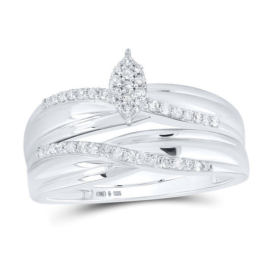 Sterling Silver His Hers Round Diamond Cluster Matching Wedding Set 1/3ctw, Womens Size: 5-10, Mens Size: 7-13