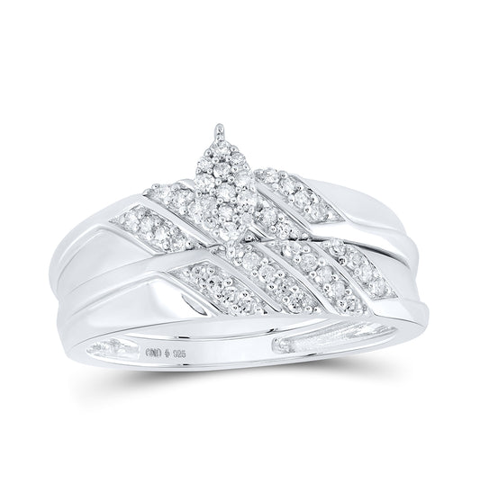 Sterling Silver His Hers Round Diamond Cluster Matching Wedding Set 1/3ctw, Women's Size: 5-10, Mens Size: 7-13
