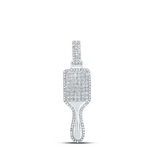 10K Yellow Gold Or Sterling Silver Womens Round Diamond Hair Brush Fashion Pendant