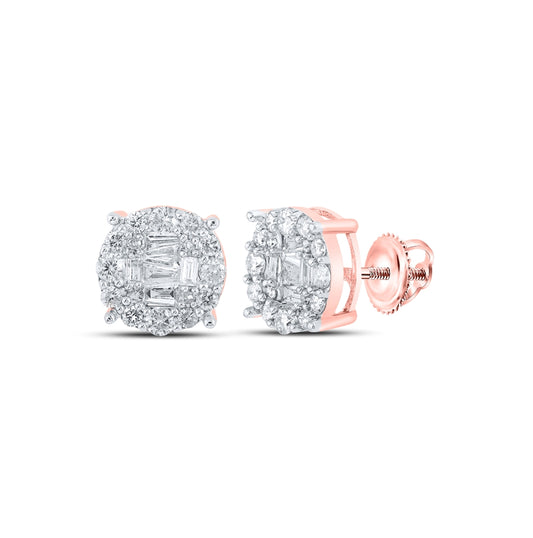 10K Rose Gold Baguette Diamond Cluster Earrings 5/8 Cttw, Length: 0.3 In, Width: 0.31 In