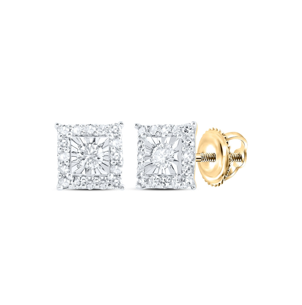 10K White Or Yellow Gold Womens Round Diamond Square Earrings
