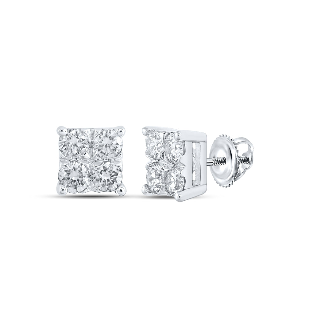 10K White Or Yellow Gold Womens Round Diamond Square Earrings