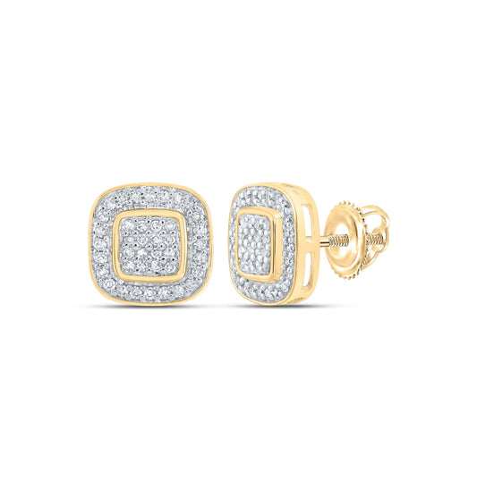 10K White Or Yellow Gold Womens Diamond Rounded Square Earrings