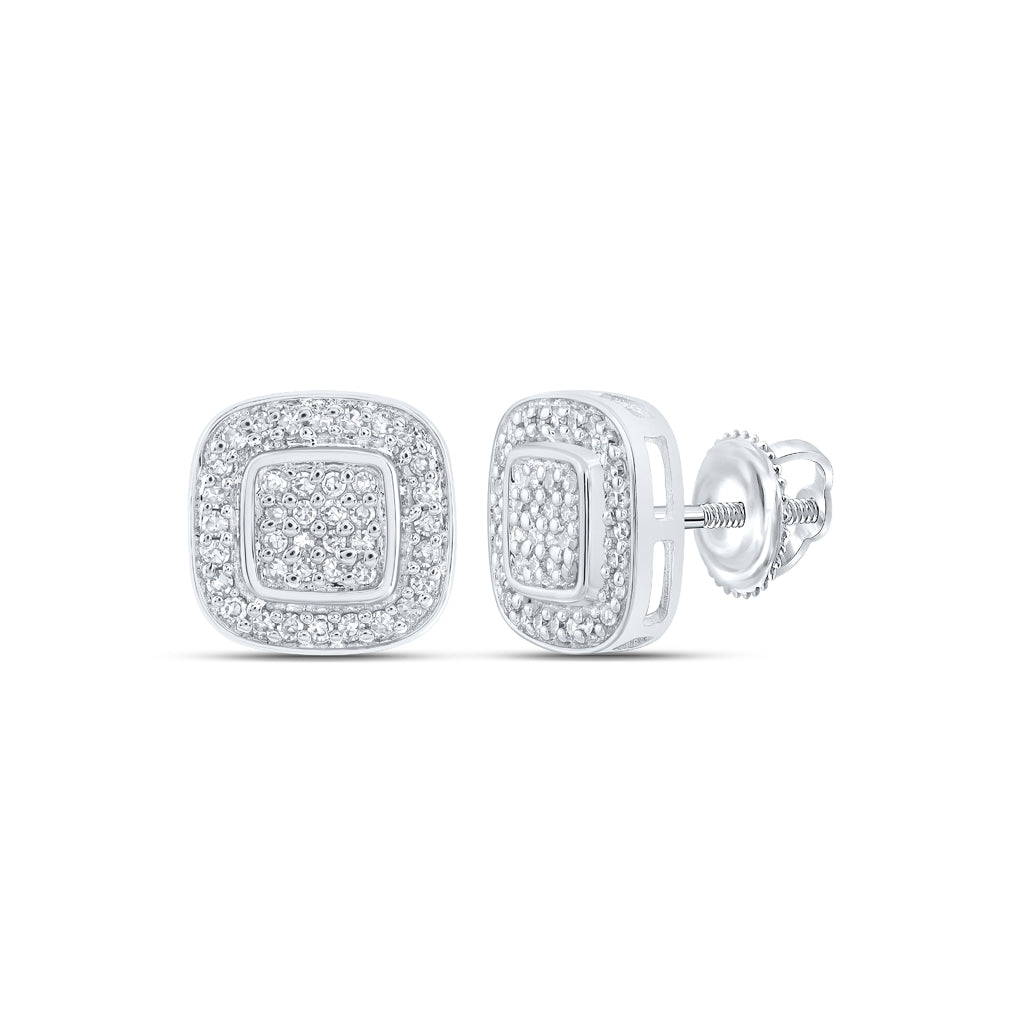 10K White Or Yellow Gold Womens Diamond Rounded Square Earrings