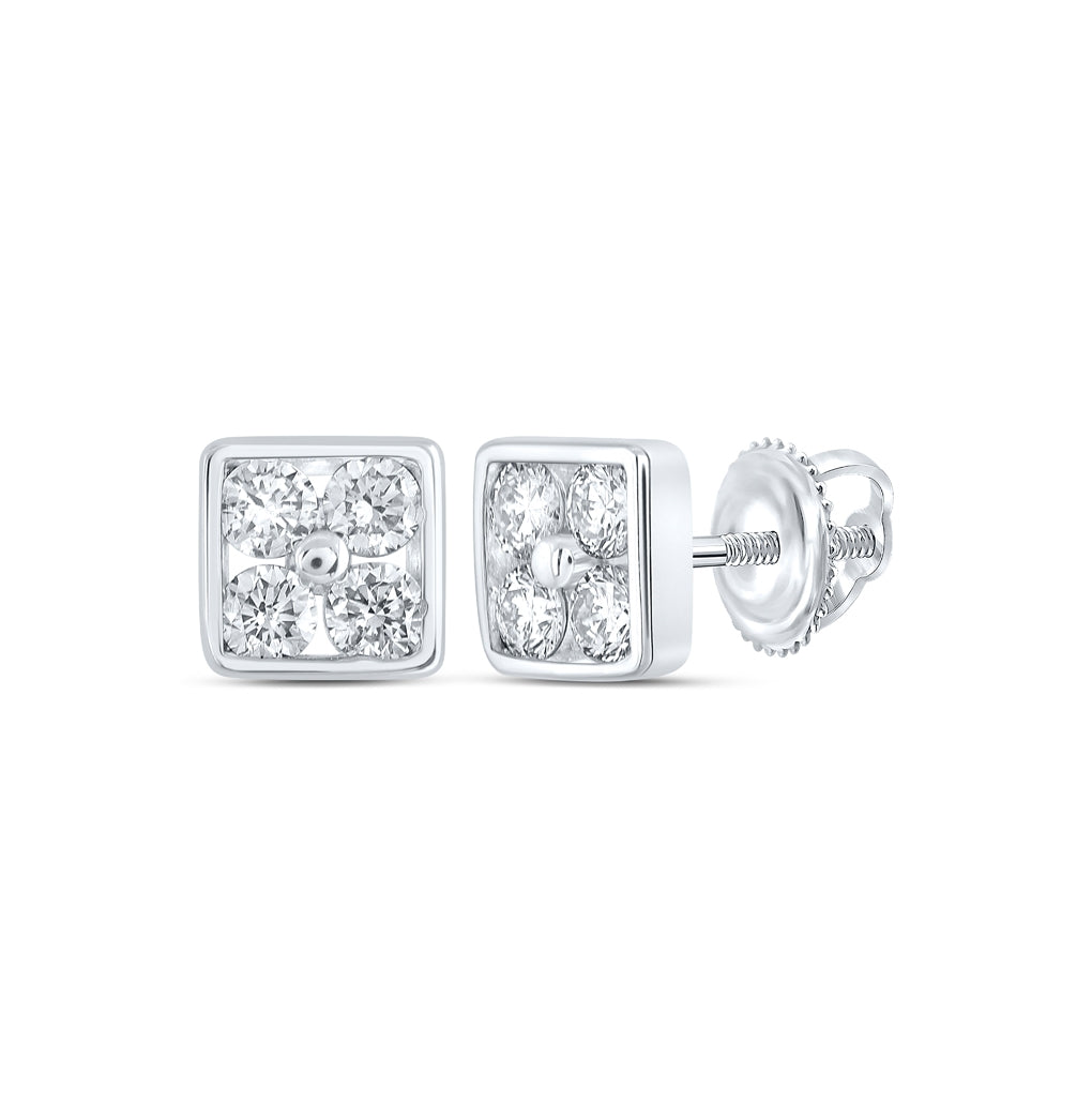 10K White Or Yellow Gold Womens Round Diamond Square Earrings