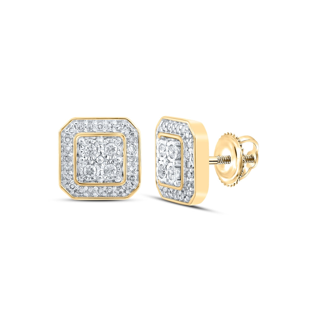 10K White Or Yellow Gold Womens Round Diamond Square Earrings