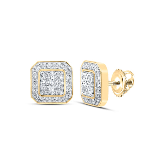 10K White Or Yellow Gold Womens Round Diamond Square Earrings