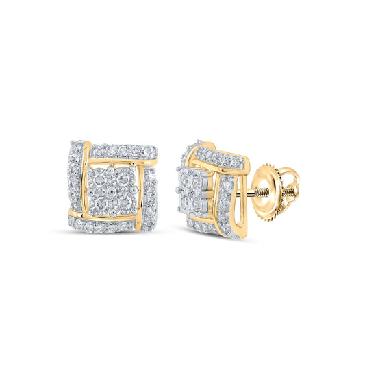 10K White Or Yellow Gold Womens Round Diamond Square Earrings