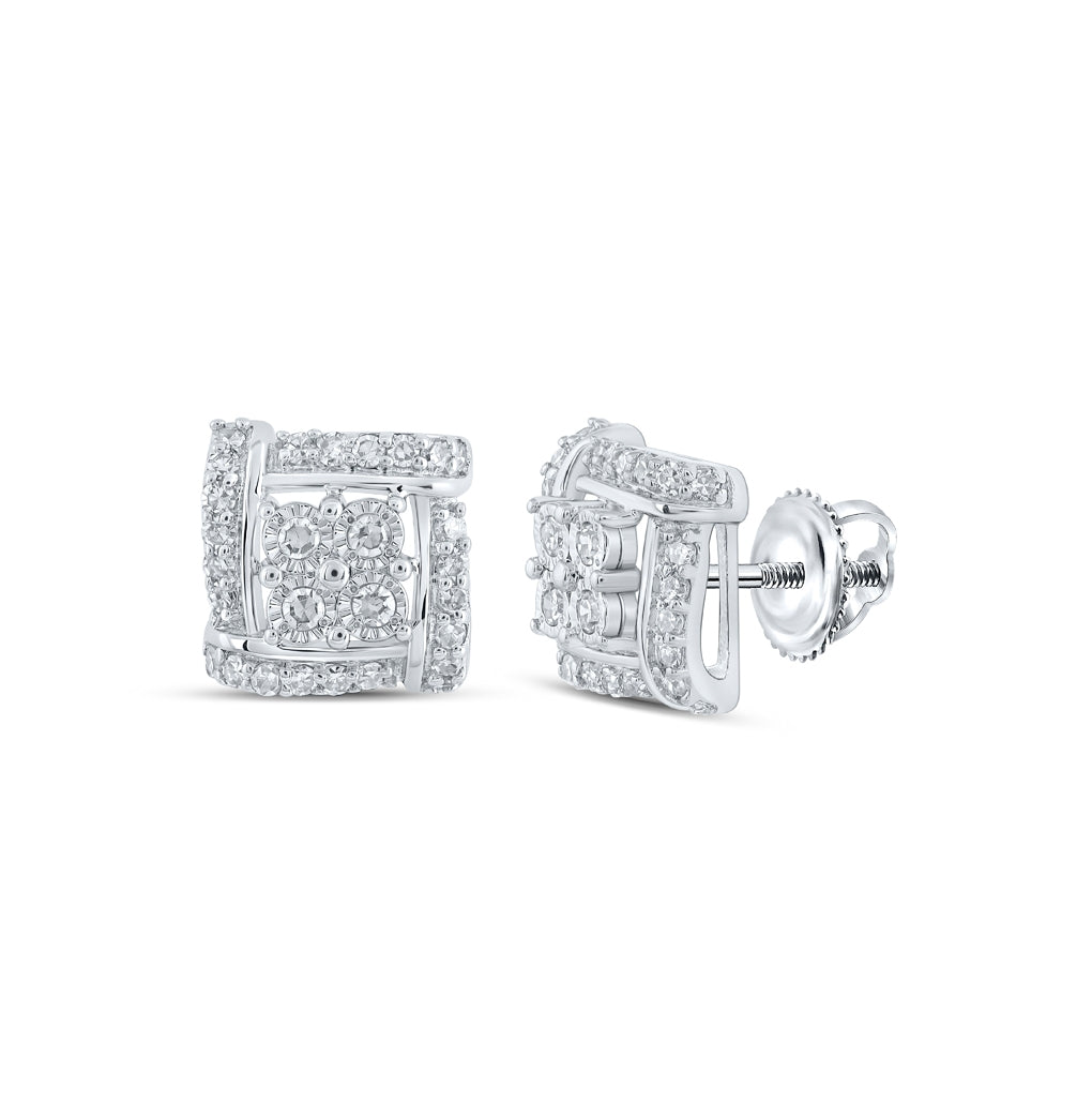 10K White Or Yellow Gold Womens Round Diamond Square Earrings