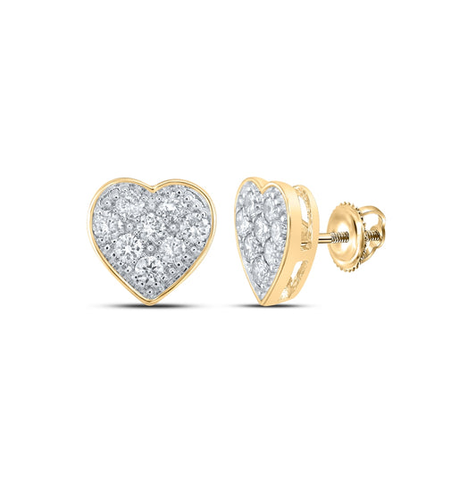 10K White Or Yellow Gold Womens Round Diamond Heart Earrings
