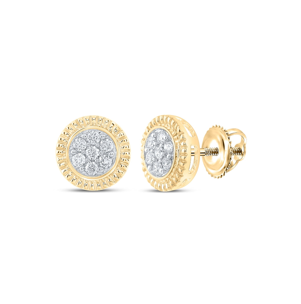 10K White Or Yellow Gold Womens Round Diamond Flower Cluster Earrings
