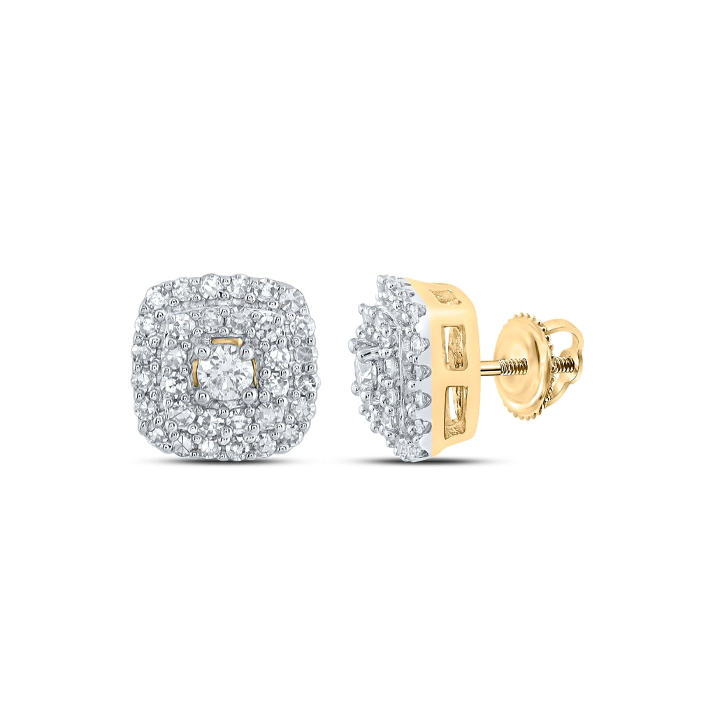 10K White Or Yellow Gold Womens Round Diamond Square Earrings