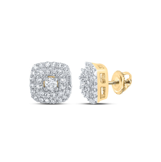 10K White Or Yellow Gold Womens Round Diamond Square Earrings