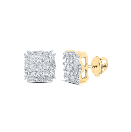 10K White Or Yellow Gold Womens Round Diamond Square Earrings