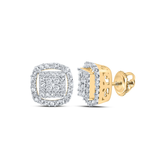 10K Yellow Gold Womens Round Diamond Square Earrings 3/8ctw