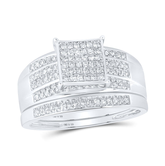 Sterling Silver Round Diamond Square Bridal Wedding Ring Band Set 3/8 Cttw, Womens Size: 5-10