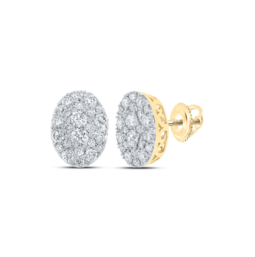 10K White Or Yellow Gold Womens Round Diamond Oval Cluster Earrings