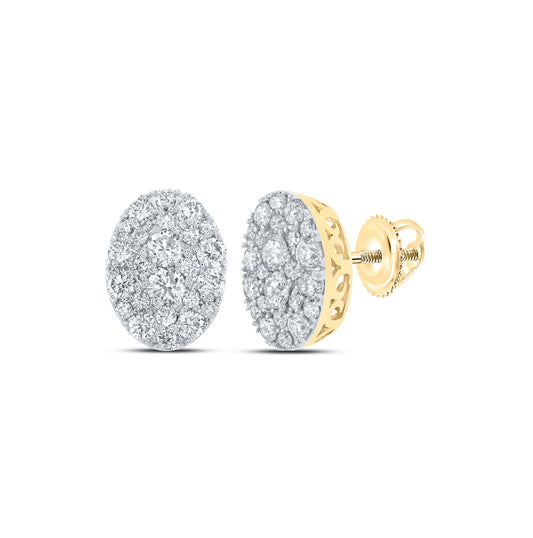 10K White Or Yellow Gold Womens Round Diamond Oval Cluster Earrings