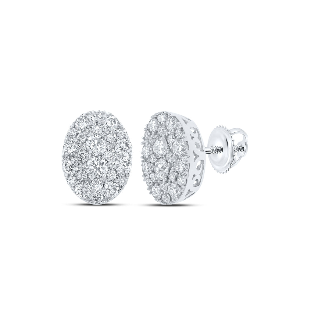 10K White Or Yellow Gold Womens Round Diamond Oval Cluster Earrings