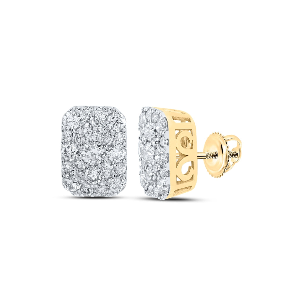 10K Yellow Gold Womens Round Diamond Rectangle Cluster Earrings 1 Cttw