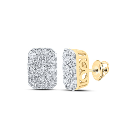10K Yellow Gold Womens Round Diamond Rectangle Cluster Earrings 1 Cttw