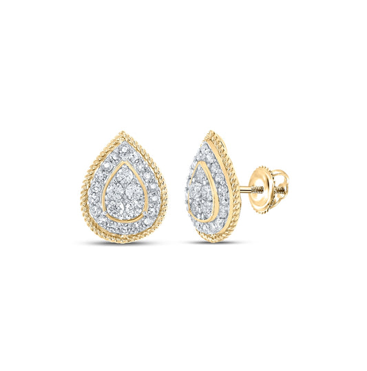 10K White Or Yellow Gold Womens Round Diamond Drop Cluster Earrings