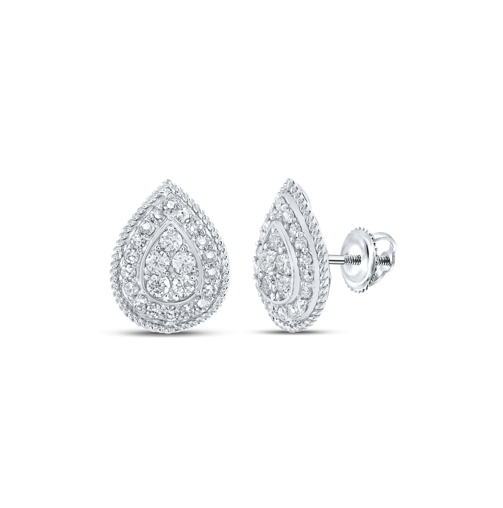 10K White Or Yellow Gold Womens Round Diamond Drop Cluster Earrings