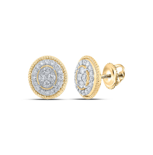 10K Yellow Gold Womens Round Diamond Oval Cluster Earrings 1/2 Cttw