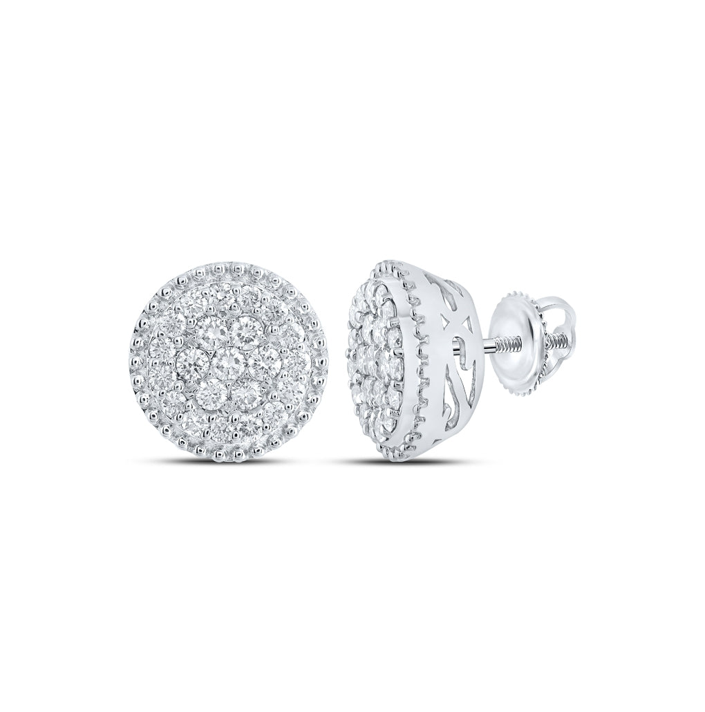 10K White Gold Womens Round Diamond Cluster Earrings 1 Cttw, Length: 0.35 In, Width: 0.35 In