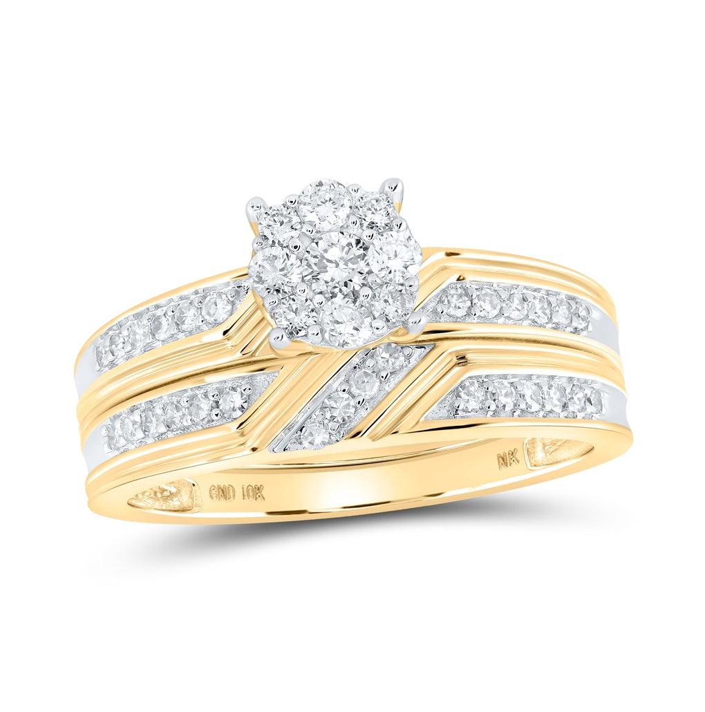 10K Yellow Gold His Hers Round Dia. Cluster Matching Wedding Set 1/2ctw, Women's Sz: 5-10, Men's Sz: 7-13