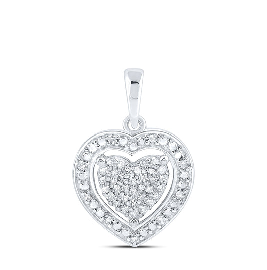 Sterling Silver Womens Round Diamond Heart Pendant 1/8ctw