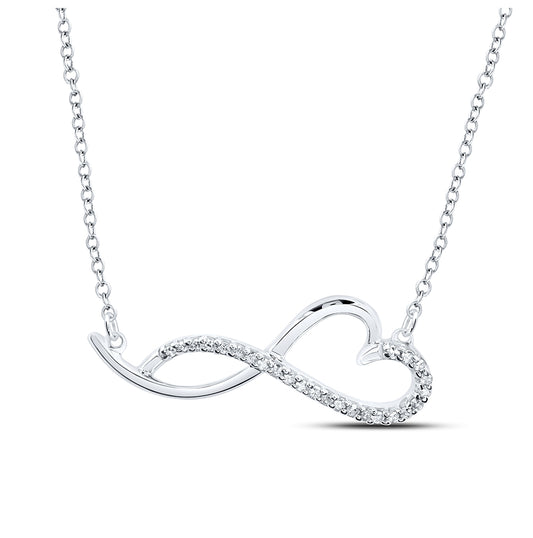 Sterling Silver Womens Round Diamond Heart Necklace 1/12 Cttw, Length: 0.34 In, Width: 0.83 In