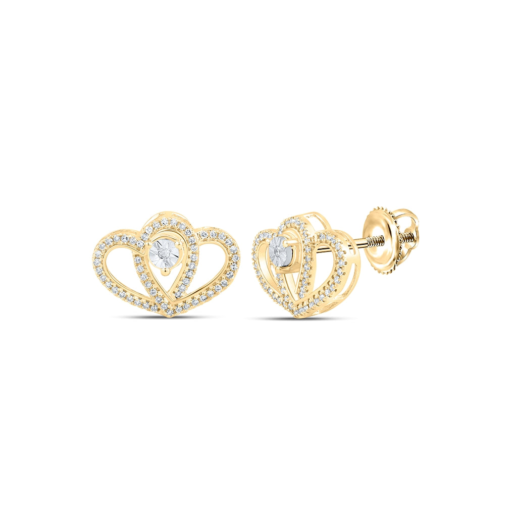 10K White Or Yellow Gold Womens Round Diamond Heart Earrings