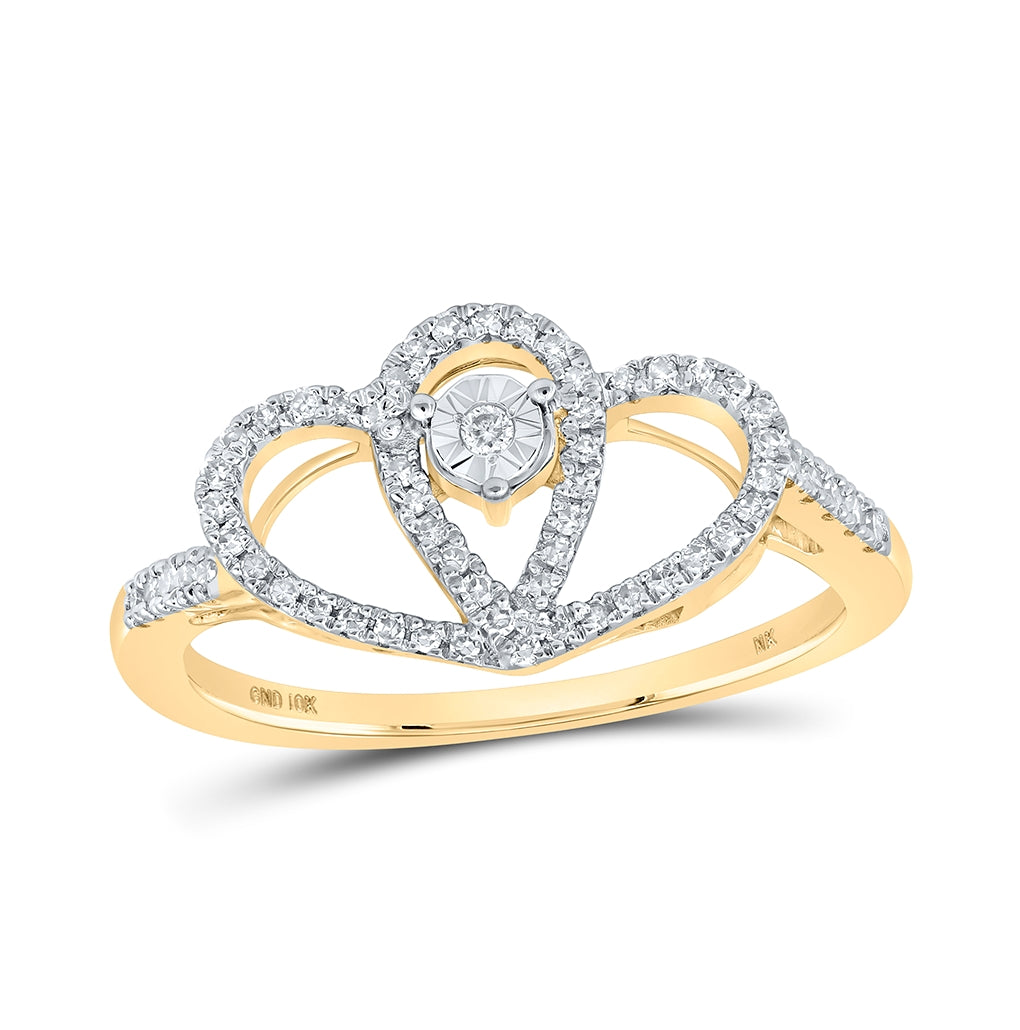 10K Yellow Gold Womens Round Diamond Heart Ring 1/5ctw, Womens Size: 5-10