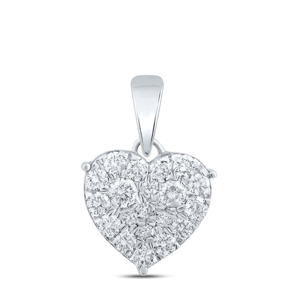 10K White Gold Womens Round Diamond Heart Pendant 3/4 Cttw