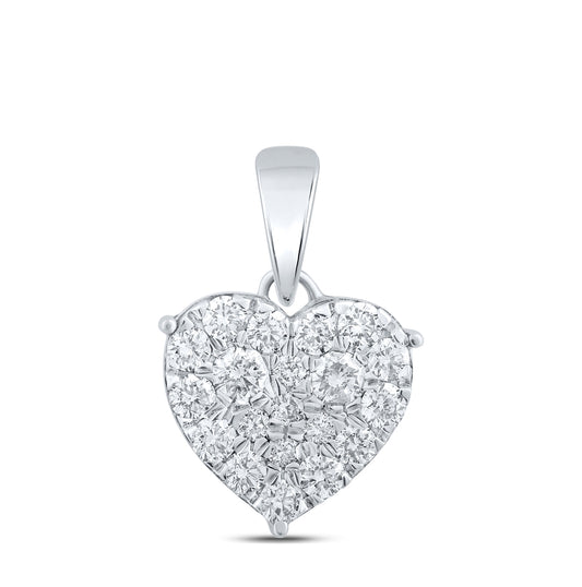 10K White Gold Womens Round Diamond Heart Pendant 3/4 Cttw
