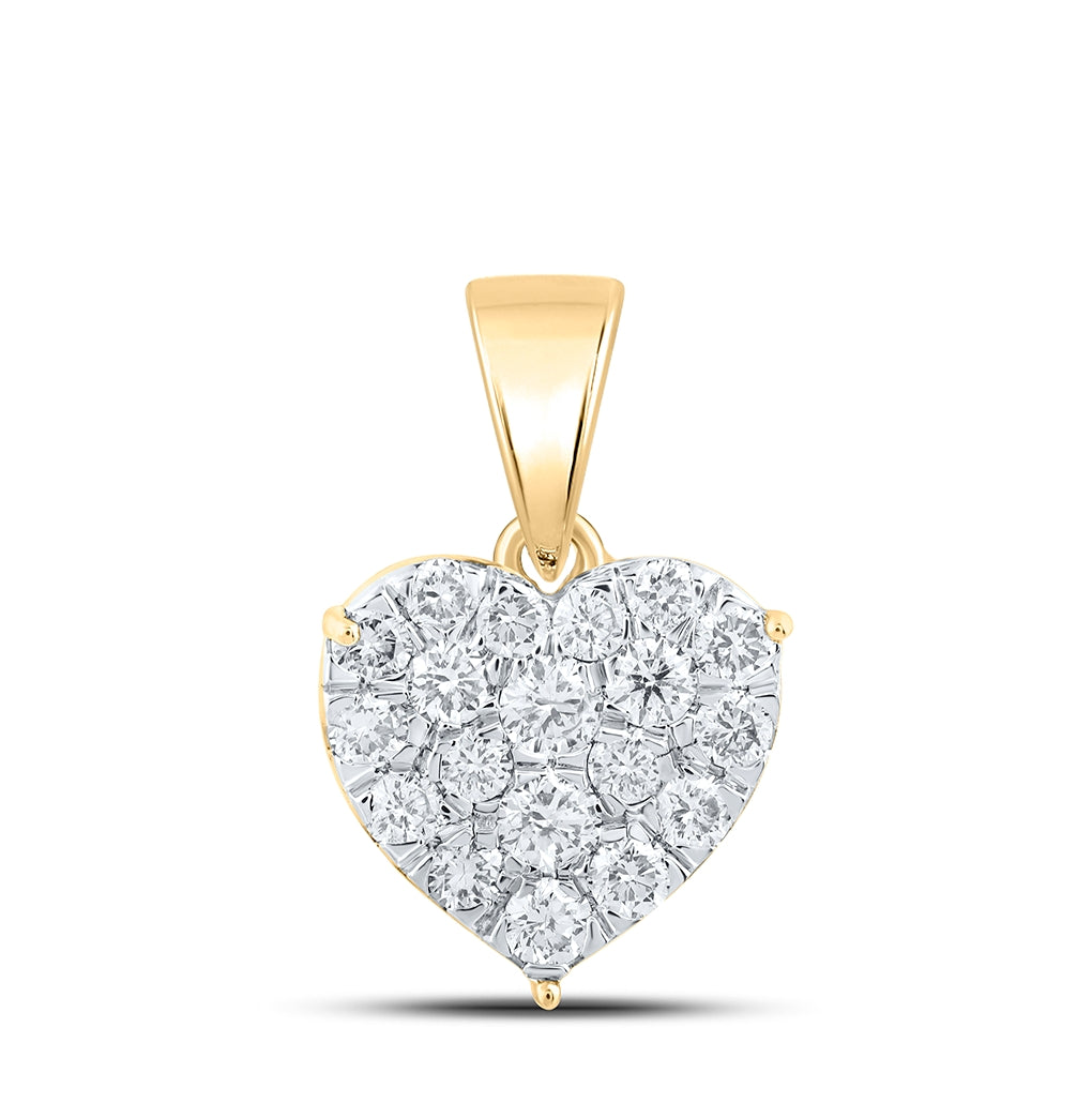 10K Yellow Or White Or Rose Gold Womens Round Diamond Heart Pendant