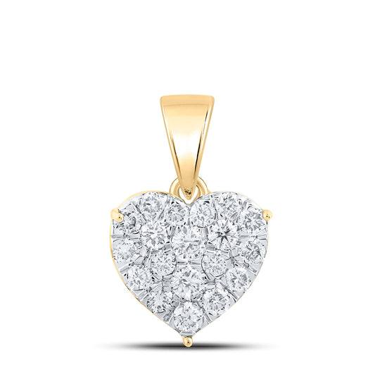 10K Yellow Or White Or Rose Gold Womens Round Diamond Heart Pendant