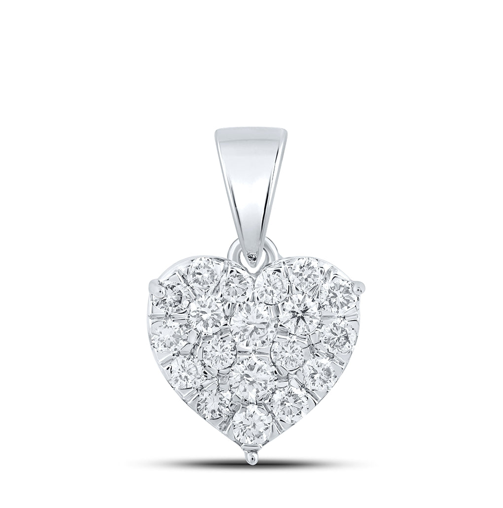 10K Yellow Or White Or Rose Gold Womens Round Diamond Heart Pendant