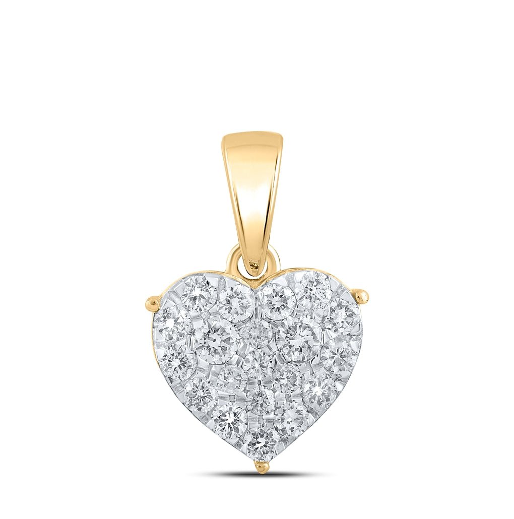 10K Yellow Or White Or Rose Gold Womens Round Diamond Heart Pendant