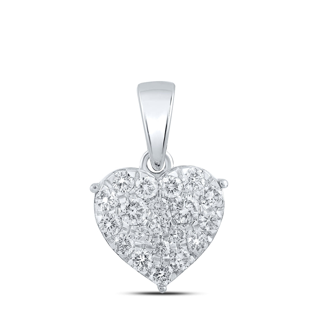 10K Yellow Or White Or Rose Gold Womens Round Diamond Heart Pendant