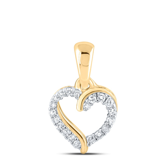 10K Yellow Or White Or Rose Gold Womens Round Diamond Heart Pendant