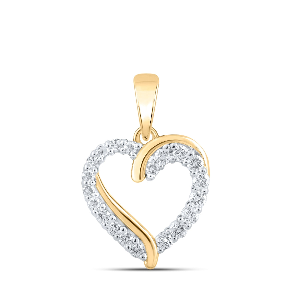 10K Yellow Or White Or Rose Gold Womens Round Diamond Heart Pendant