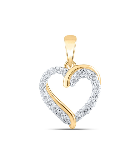10K Yellow Or White Or Rose Gold Womens Round Diamond Heart Pendant