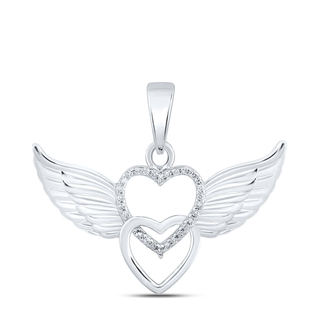 10k White Gold Or Sterling Silver Womens Round Diamond Angel Heart Pendant