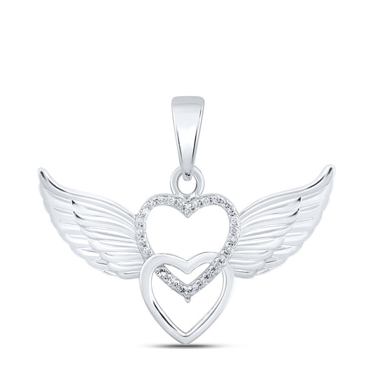 10k White Gold Or Sterling Silver Womens Round Diamond Angel Heart Pendant