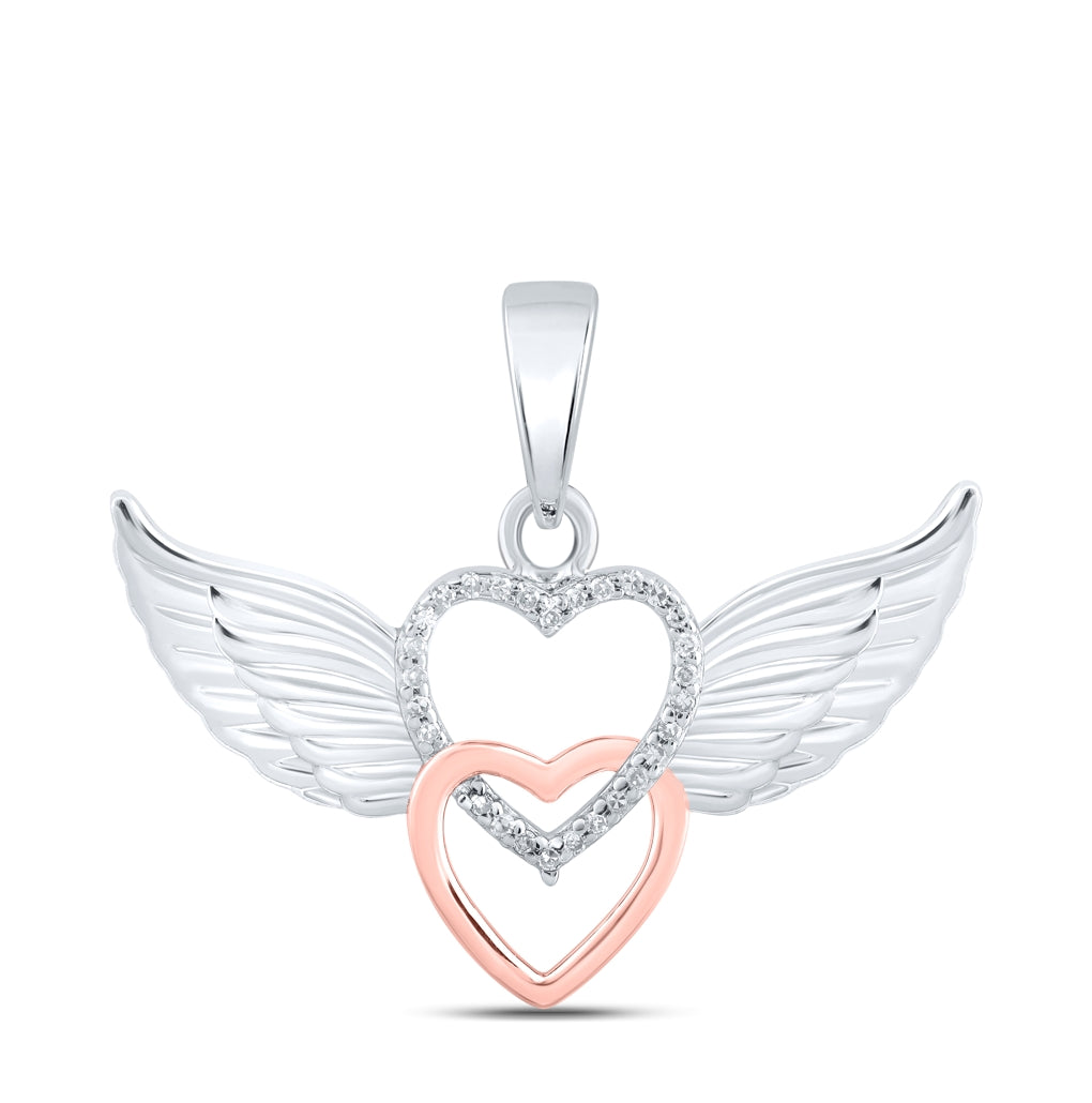 10k White Gold Or Sterling Silver Womens Round Diamond Angel Heart Pendant